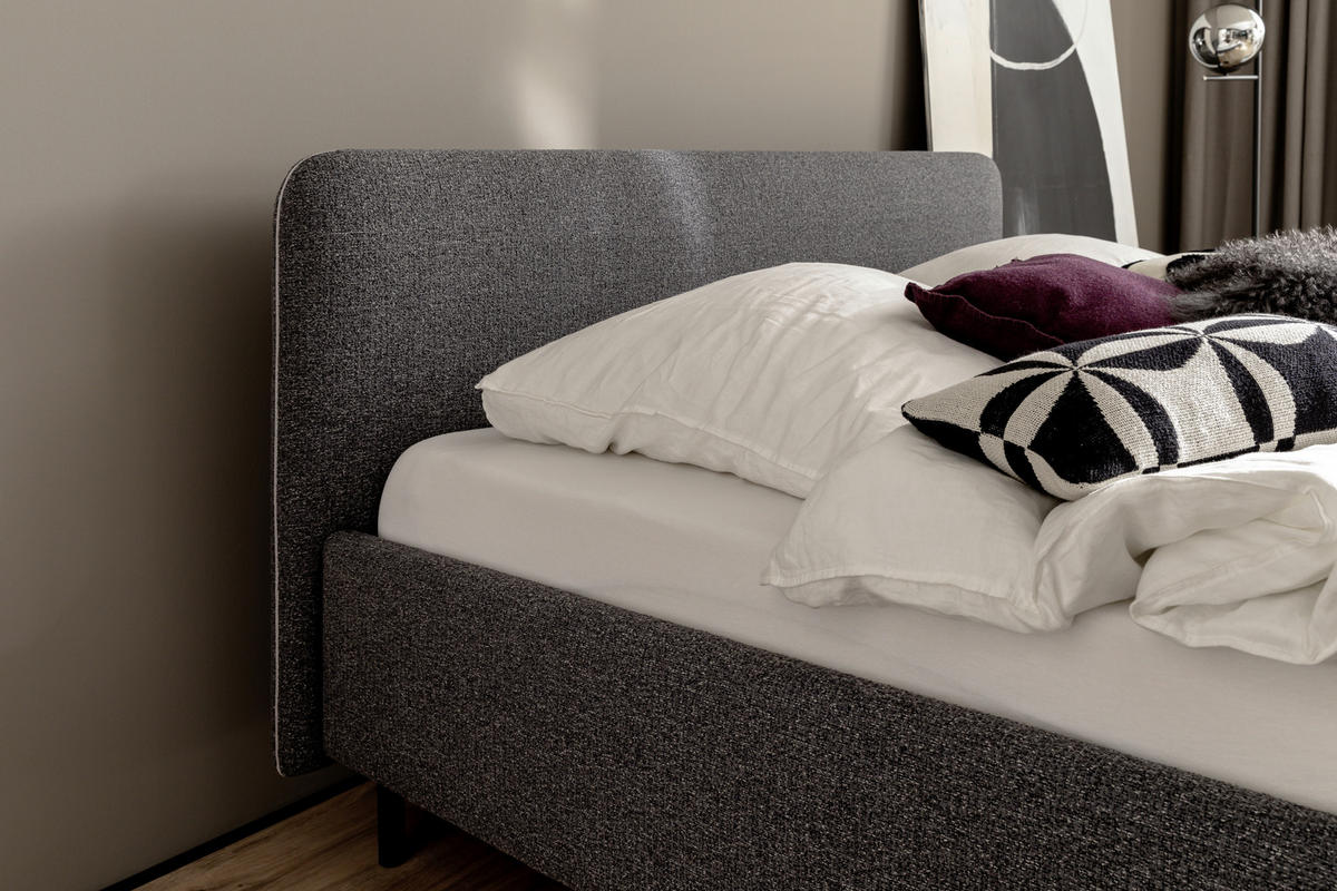 POLSTERBETT Lattenrost, Bettkasten 140/200 cm  in Anthrazit, Silberfarben  - Birkefarben/Anthrazit, Design, Holz/Textil (140/200cm) - Xora