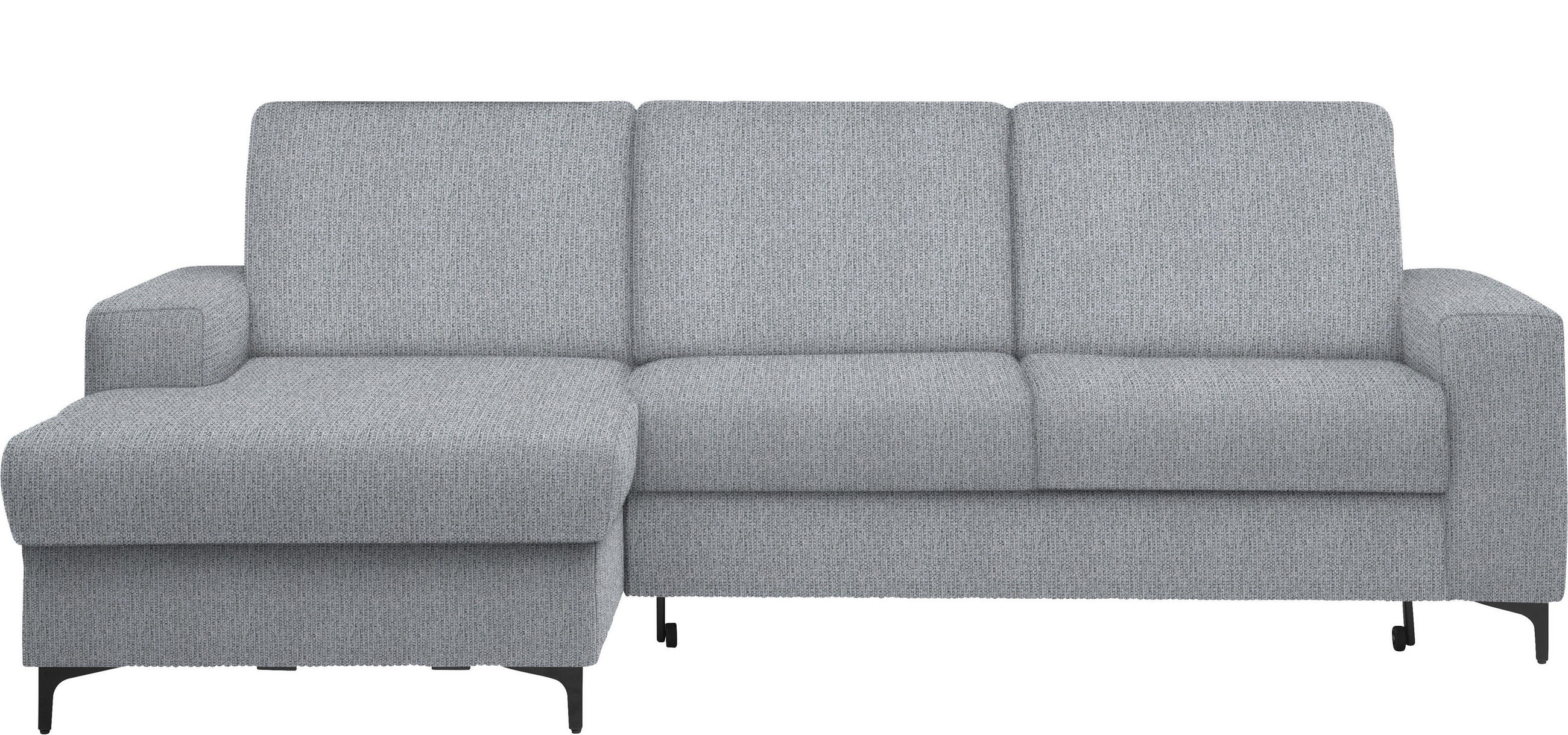 Ecksofa inkl. Funktionen Hellgrau Webstoff Bettkasten, Schlaffunktion, Rücken echt  - Hellgrau/Schwarz, KONVENTIONELL, Textil/Metall (167/247cm) - Stylife