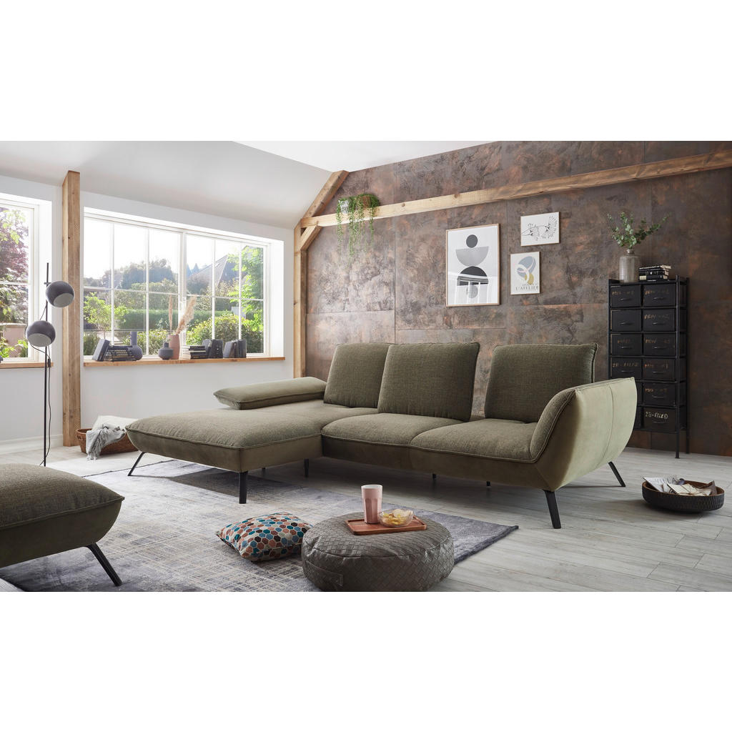 Thumbnail - Moderano Ecksofa, Olivgrün, Textil, 3,5-Sitzer, Ottomane links, L-Form, 301x191 cm, Typenauswahl, Fußauswahl, Lederauswa...