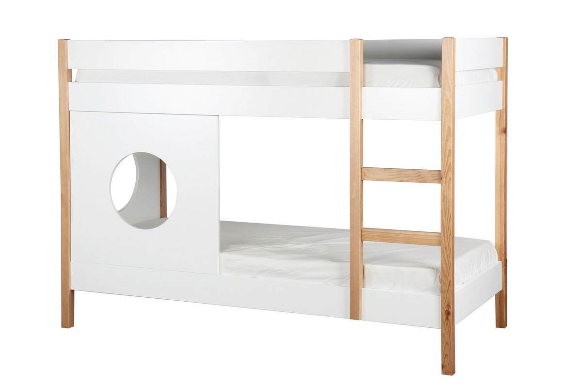 ETAGENBETT 90/200 cm,  in Naturfarben, Weiß, Leiter, Lattenrost  - Naturfarben/Weiß, Design, Holz/Holzwerkstoff (90/200cm) - Livetastic