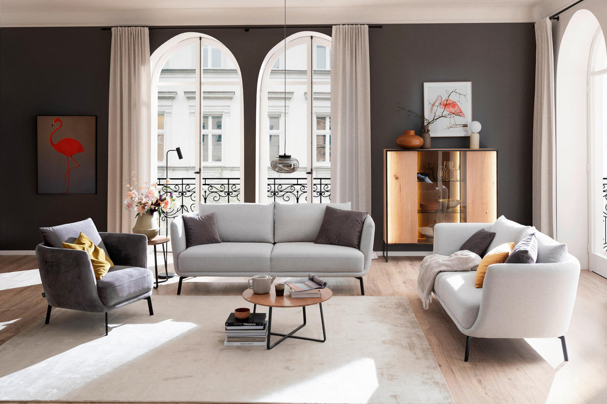 3-SITZER-SOFA Flachgewebe Platinfarben  - Platinfarben/Schwarz, Design, Textil/Metall (210/71/91cm) - Schöner Wohnen