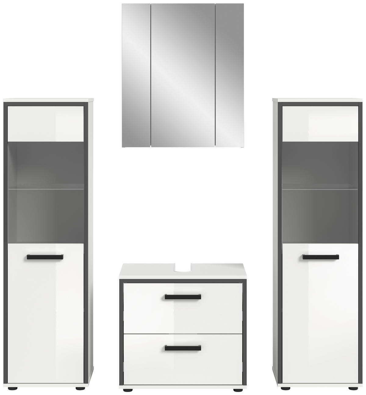 BADEZIMMER 4-teilig  in 140 cm  - Weiß Hochglanz/Schwarz, MODERN, Holzwerkstoff/Kunststoff (140cm) - MID.YOU