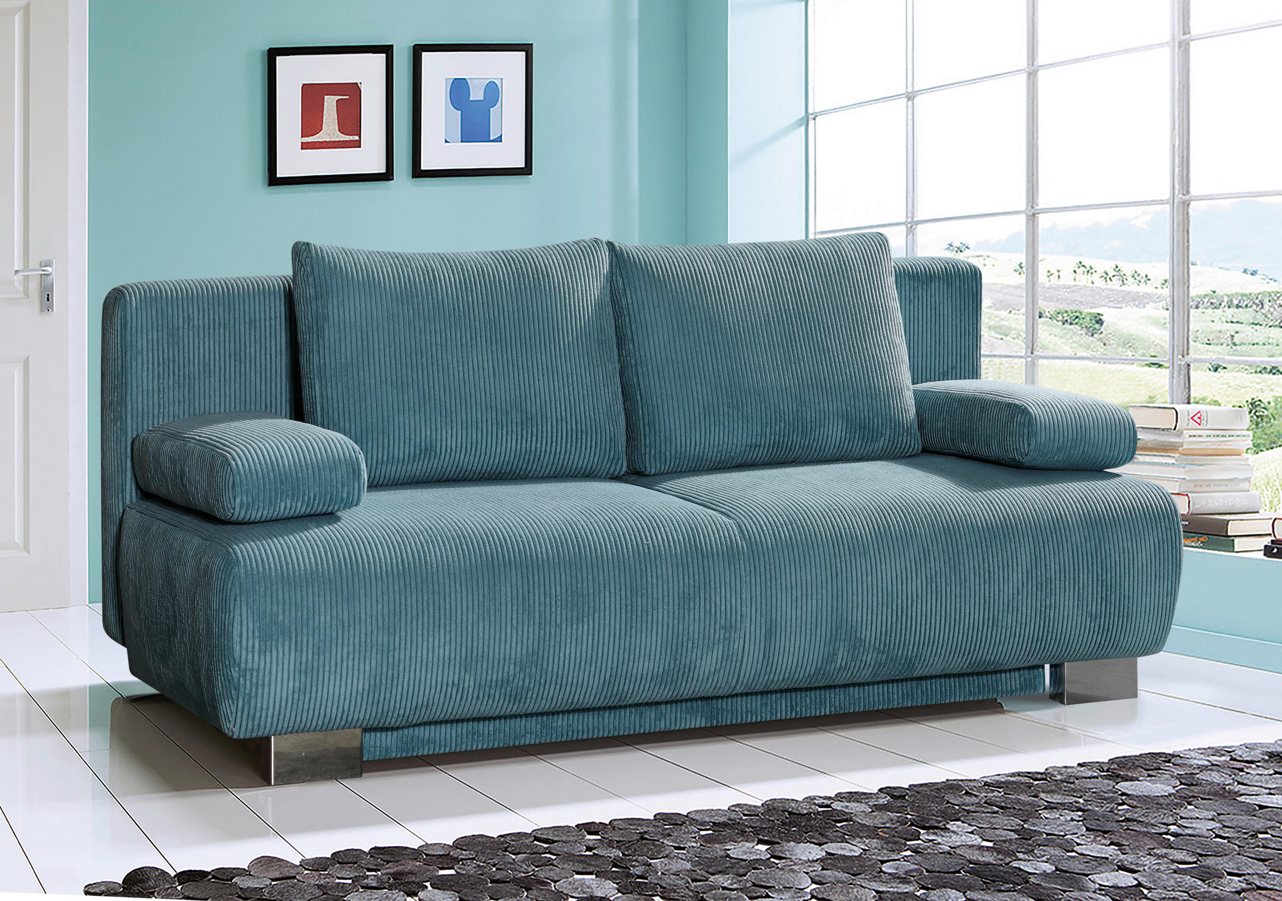 SCHLAFSOFA in Cord Türkis  - Türkis, Konventionell, Textil/Metall (196/89/94cm) - Novel