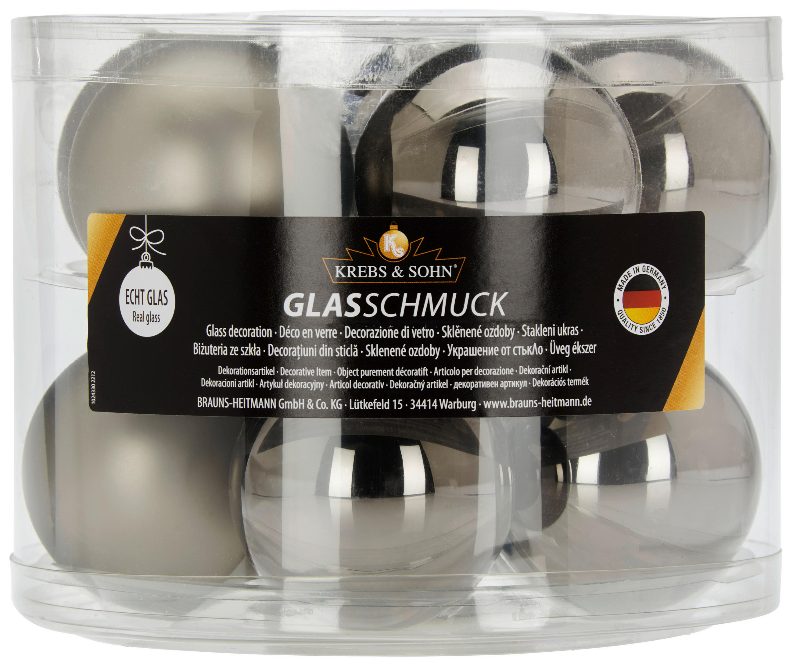 JULGRANSKULOR SET 10 delar  - grå, Klassisk, glas (7cm)