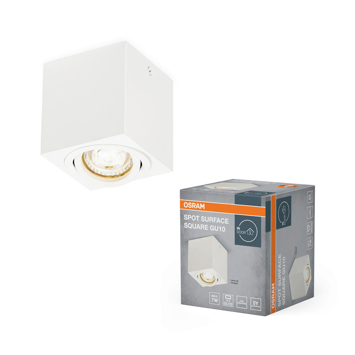 DECKENLEUCHTE 8/8/9,5 cm   - Weiß, Basics, Metall (8/8/9,5cm) - Osram