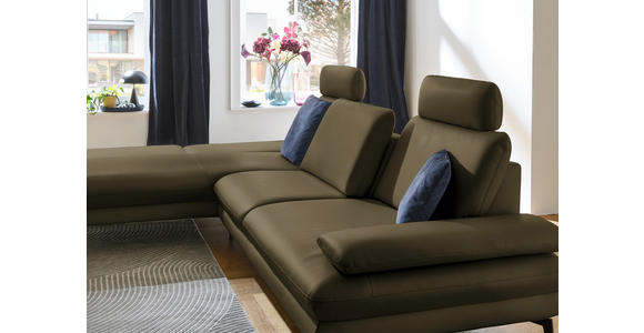 ECKSOFA in Echtleder Grün  195/308 cm  - Schwarz/Grün, Design, Leder/Metall (195/308cm) - Dieter Knoll