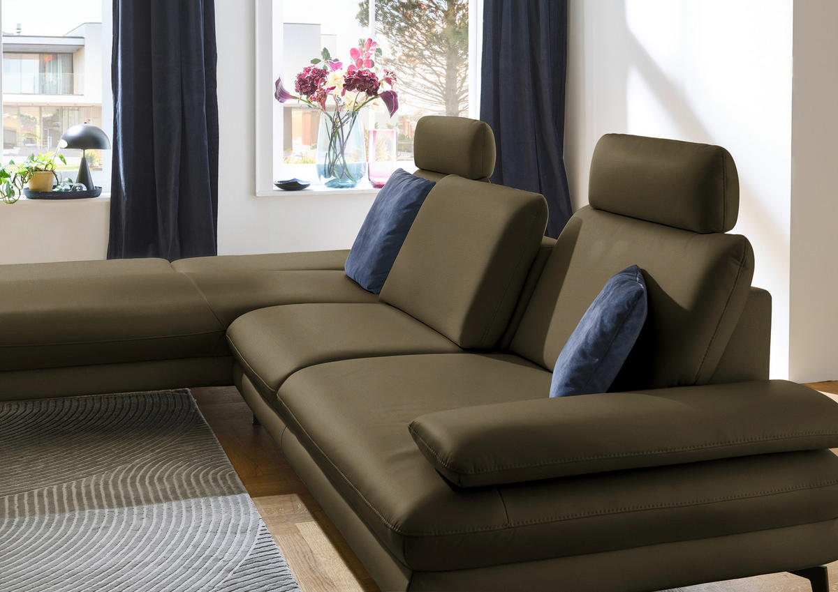 ECKSOFA in Echtleder Grün  - Schwarz/Grün, Design, Leder/Metall (195/308cm) - Dieter Knoll