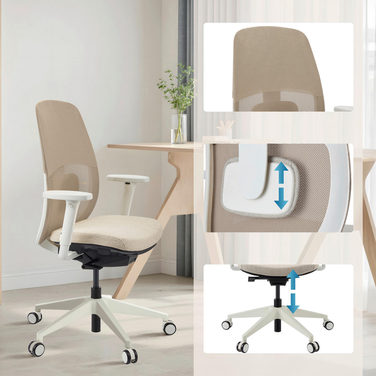 DREHSTUHL Flachgewebe Beige  - Beige/Weiß, MODERN, Kunststoff/Textil (71/112/66cm) - MID.YOU