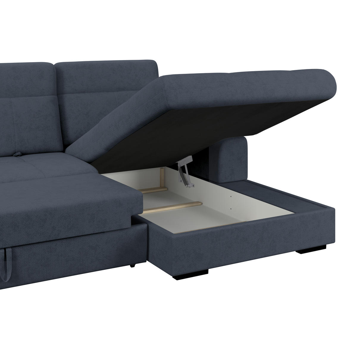 ECKSOFA Blau Chenille Rücken echt, Kopfteilverstellung  - Blau/Schwarz, KONVENTIONELL, Holz/Textil (286/203cm) - MID.YOU