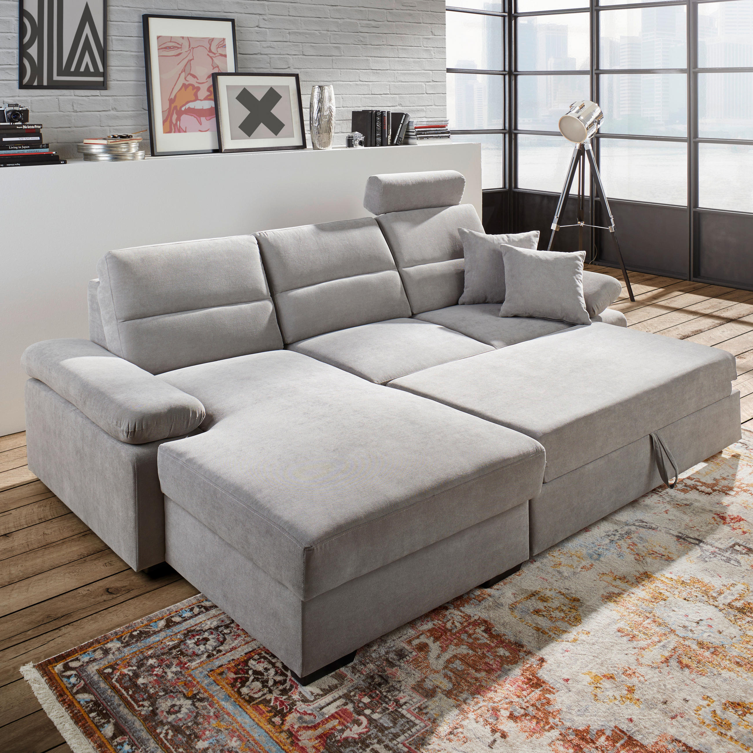 ECKSOFA in Flachgewebe Anthrazit  - Dunkelbraun/Anthrazit, Konventionell, Kunststoff/Textil (258/166cm) - Cantus