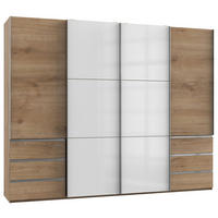 SCHWEBETÜRENSCHRANK in Eichefarben, Weiss  - Chromfarben/Weiss, Modern, Holzwerkstoff (300/236/65cm) - MID.YOU