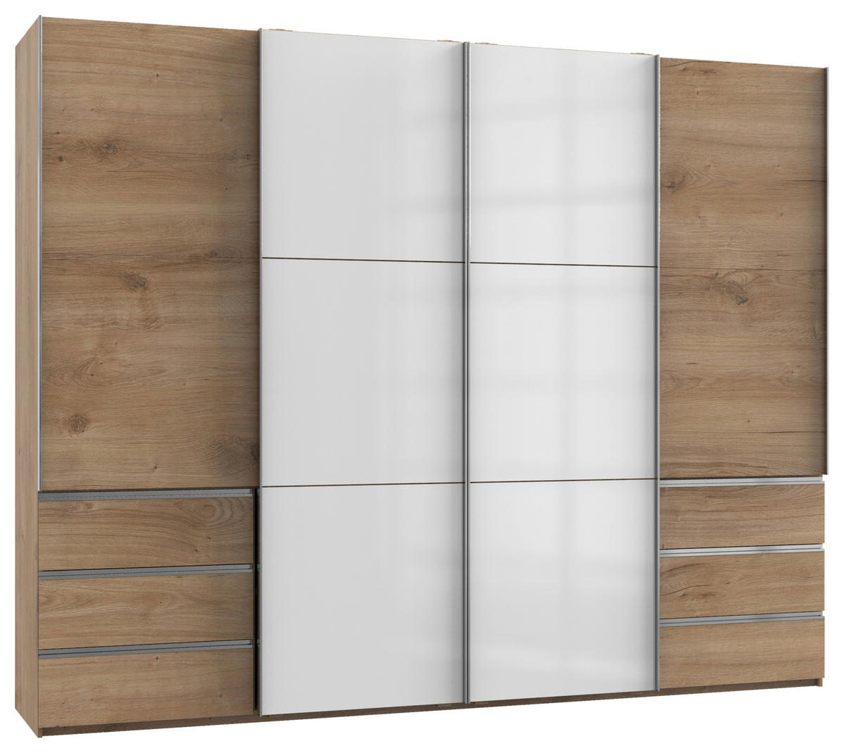 SCHWEBETÜRENSCHRANK in Eichefarben, Weiss  - Chromfarben/Weiss, Modern, Holzwerkstoff (300/236/65cm) - MID.YOU