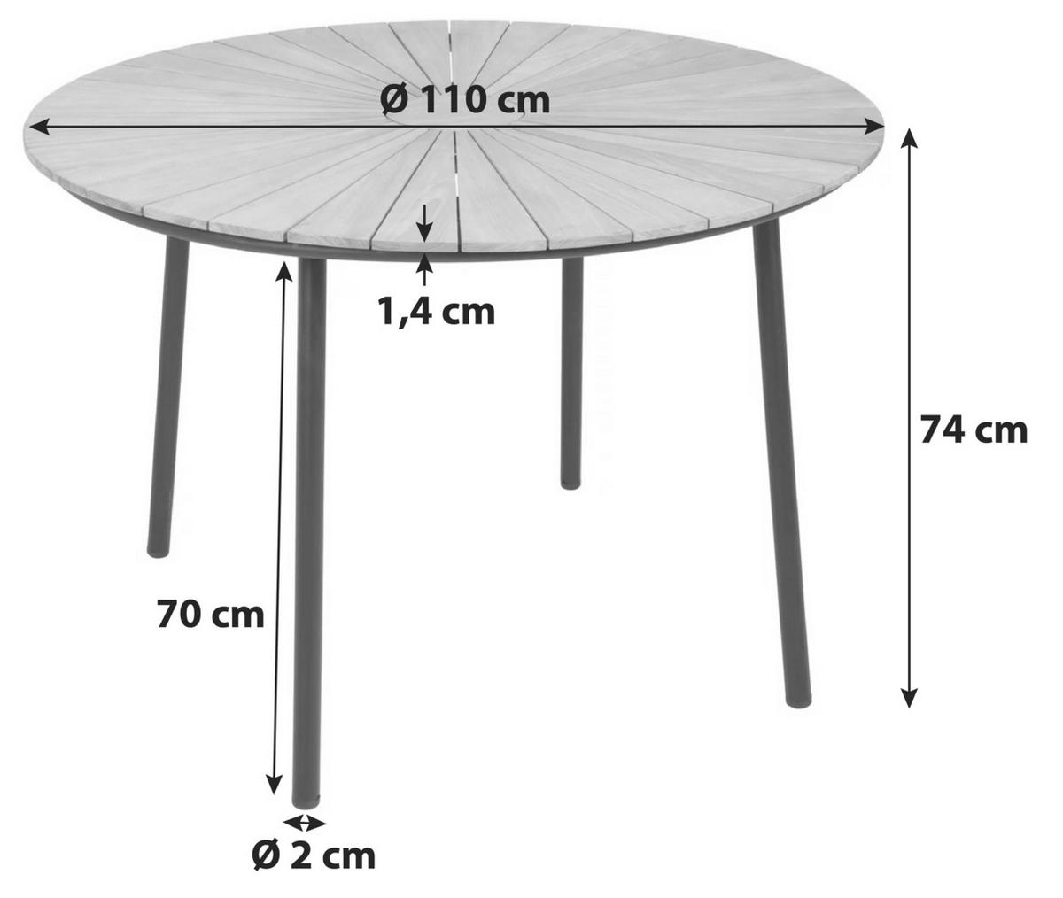 GARTENTISCH  - Schwarz/Naturfarben, Basics, Holz/Metall (110/74/110cm) - Gardenson