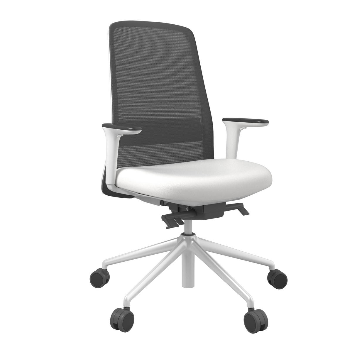 DREHSTUHL Schwarz, Weiß  - Schwarz/Weiß, MODERN, Leder/Kunststoff (70/103-115/70cm)