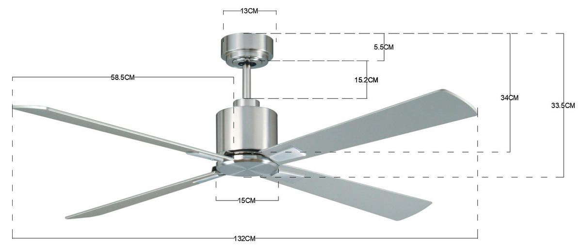 DECKENVENTILATOR 132/33 cm   - Chromfarben/Silberfarben, Basics, Holzwerkstoff/Metall (132/33cm)