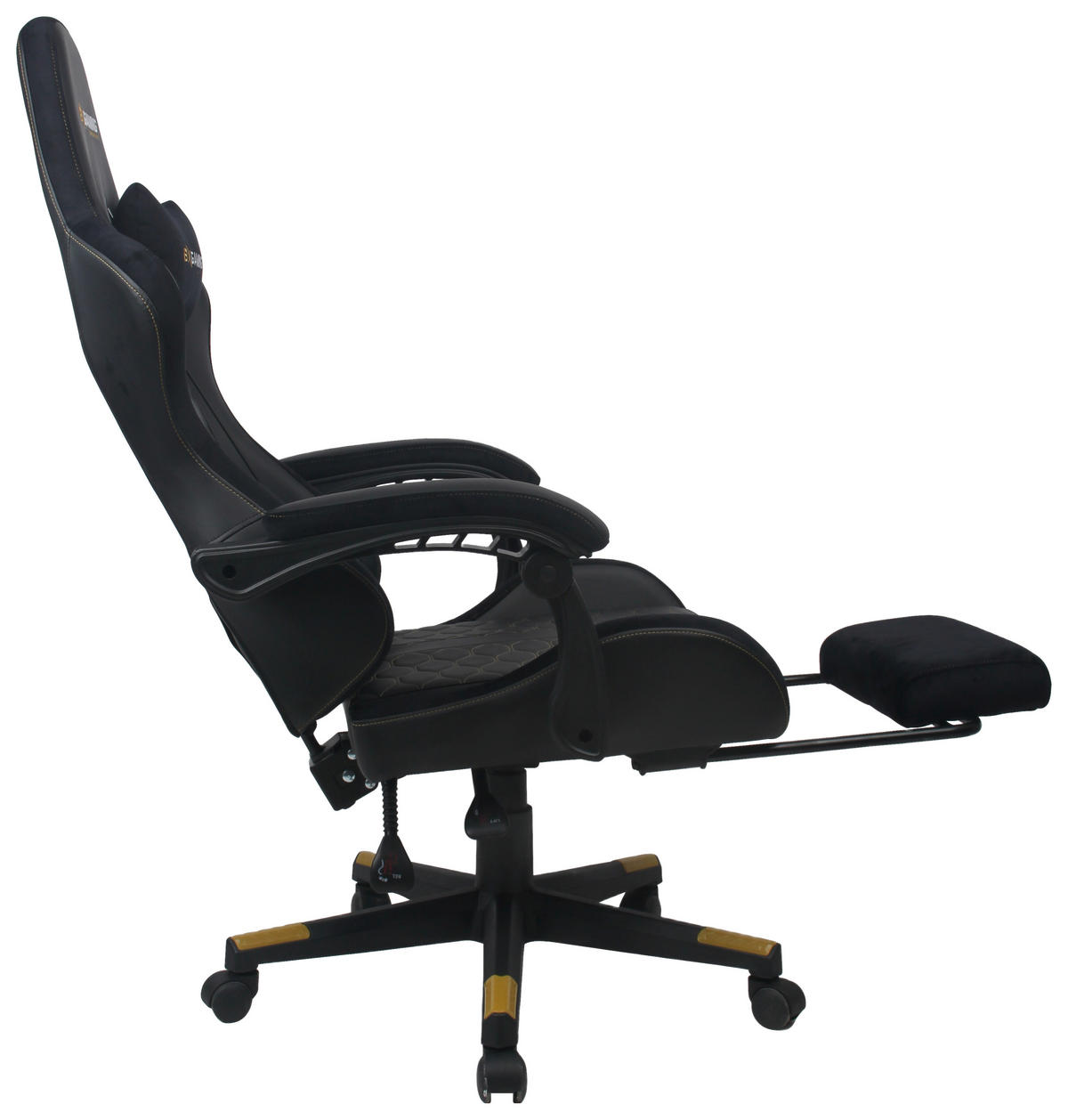 GAMINGSTUHL  in Lederlook, Samt Schwarz  - Goldfarben/Schwarz, Design, Kunststoff/Textil (63/114/62cm) - BX Gaming