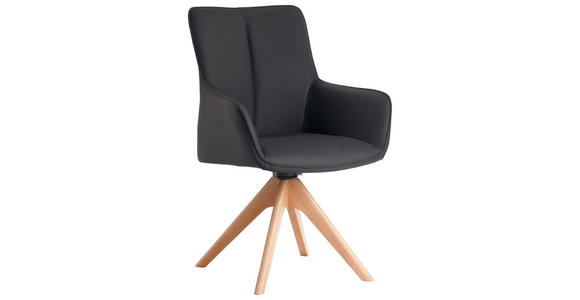 ARMLEHNSTUHL in Holz, Metall, Leder Schwarz, Eichefarben  - Eichefarben/Schwarz, MODERN, Leder/Holz (64/87/60cm) - Novel