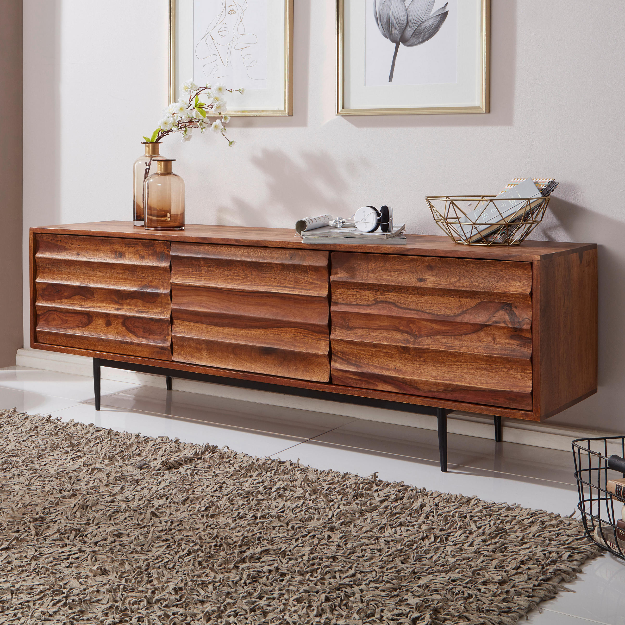 SIDEBOARD  in 147/50/38 cm  - Sheeshamfarben/Schwarz, Design, Holz/Metall (147/50/38cm) - MID.YOU