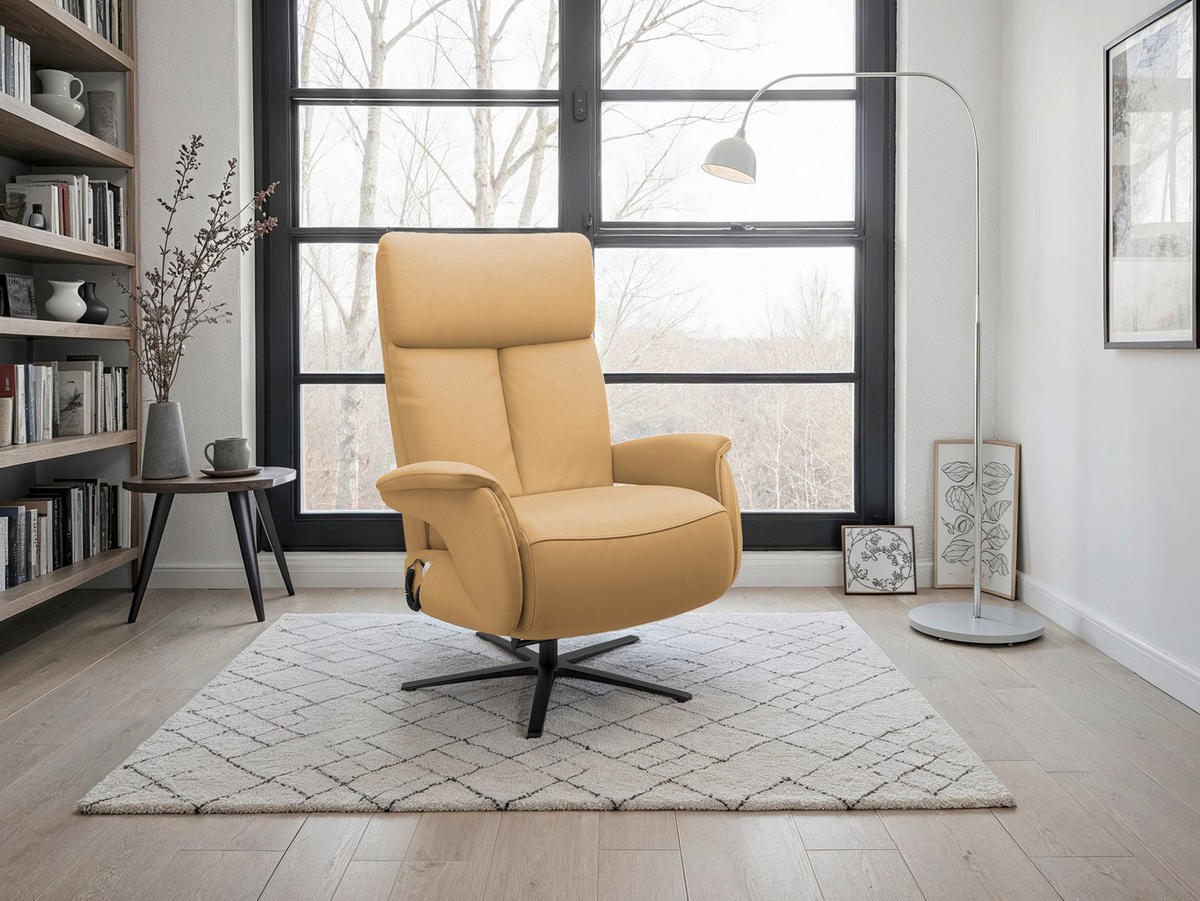 RELAXSESSEL in Leder Currygelb  - Currygelb/Schwarz, Basics, Leder/Metall (86/111/86cm) - Sit & More