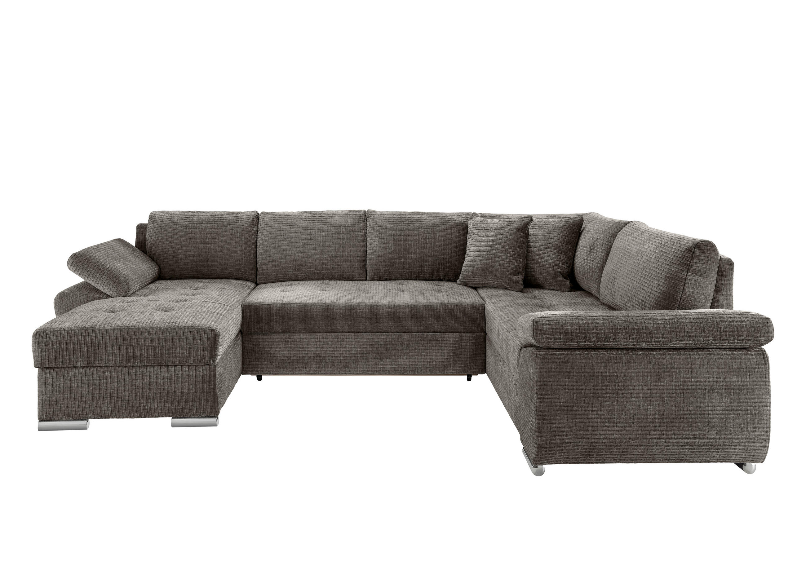 WOHNLANDSCHAFT Graubraun Mikrofaser  - Chromfarben/Graubraun, KONVENTIONELL, Textil/Metall (157/305/219cm) - Livetastic