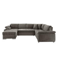 WOHNLANDSCHAFT Graubraun Mikrofaser  - Chromfarben/Graubraun, KONVENTIONELL, Textil/Metall (157/305/219cm) - Livetastic