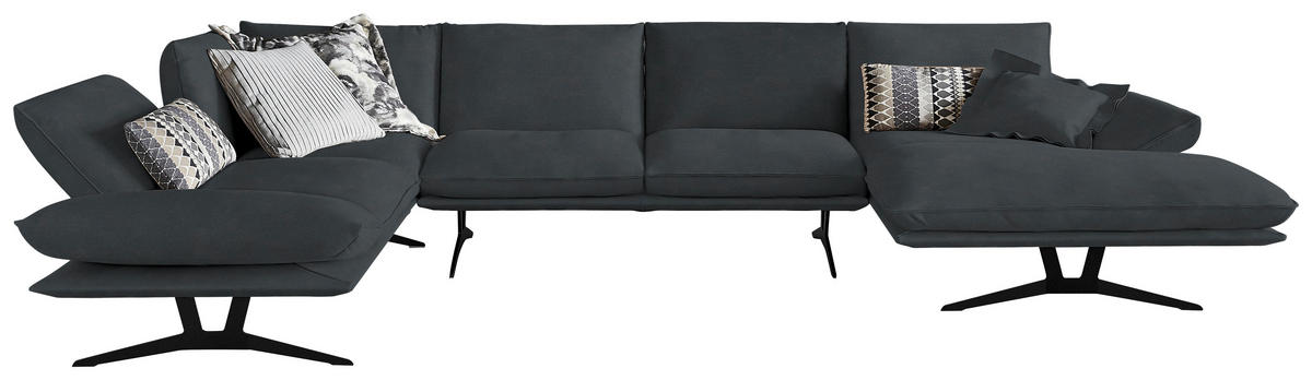 WOHNLANDSCHAFT in Echtleder Grau  - Schwarz/Grau, Natur, Leder/Metall (217/359/155cm) - Dieter Knoll
