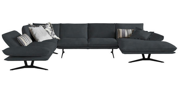 WOHNLANDSCHAFT  in Echtleder Grau  - Schwarz/Grau, Natur, Leder/Metall (217/359/155cm) - Dieter Knoll