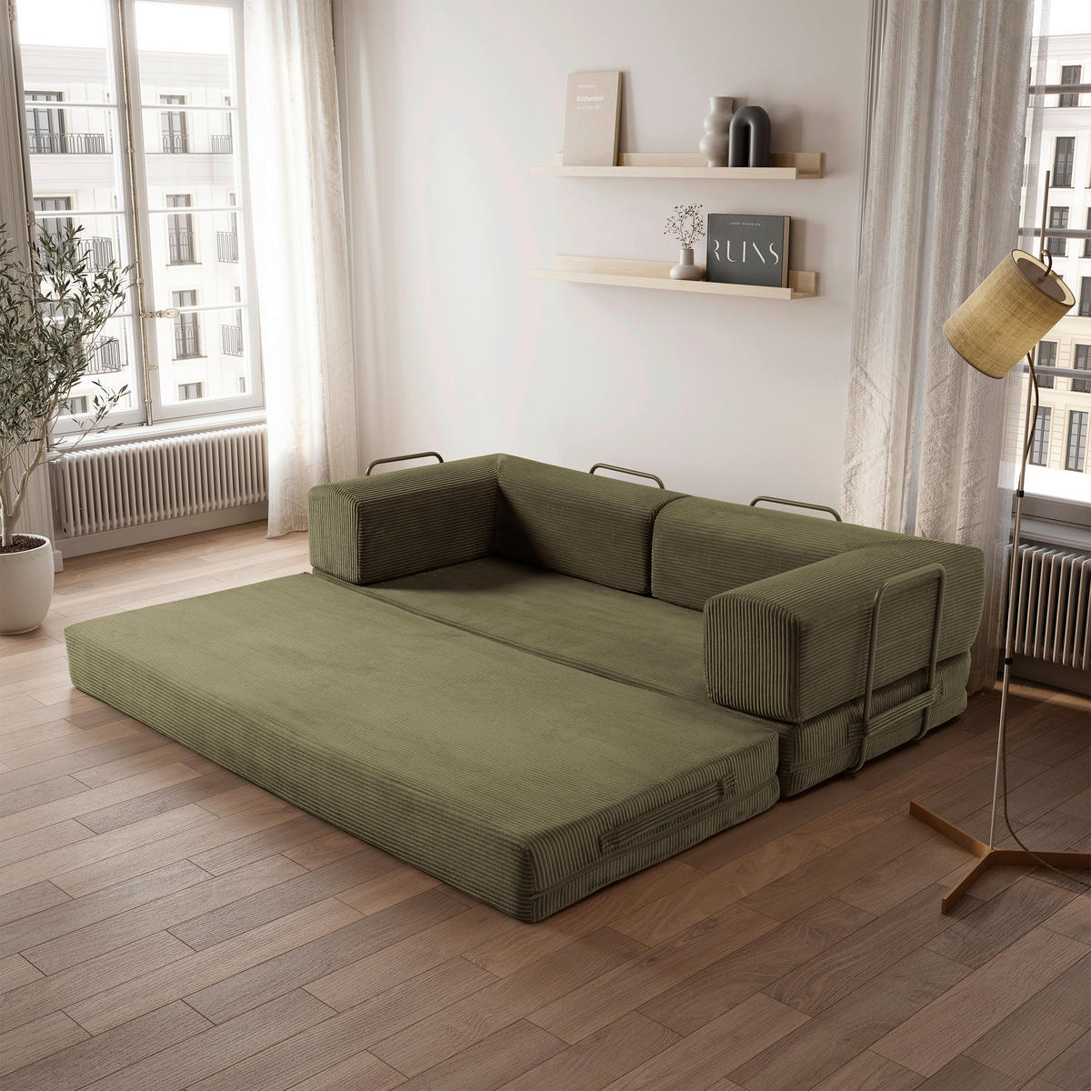 SCHLAFSOFA Cord Grün  - Grün, MODERN, Textil (200/70/90cm) - Livetastic