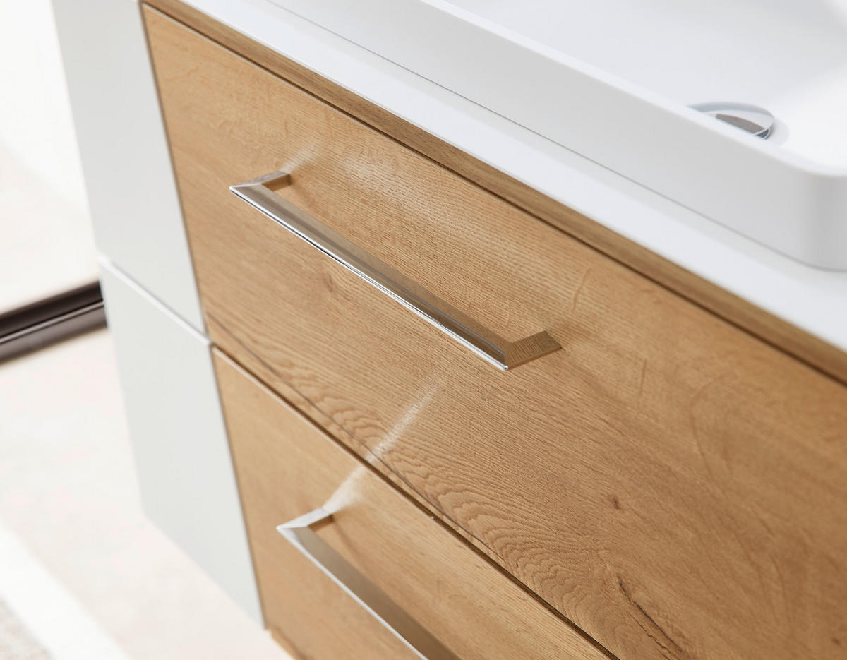 WASCHTISCHKOMBI 92 cm  - Chromfarben/Eichefarben, KONVENTIONELL, Holzwerkstoff/Kunststoff (92cm) - Sadena