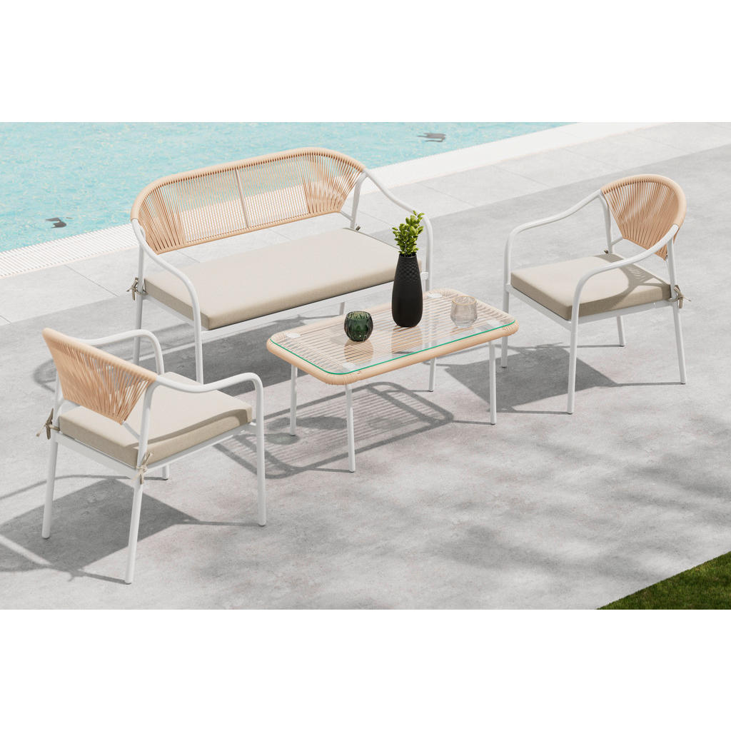Thumbnail - Ambia Garden Gartenset, Creme, Klar, Natur, Weiß, Metall, Kunststoff, Glas, Textil, 4-teilig, Füllung: Schaumstoff, Balk...