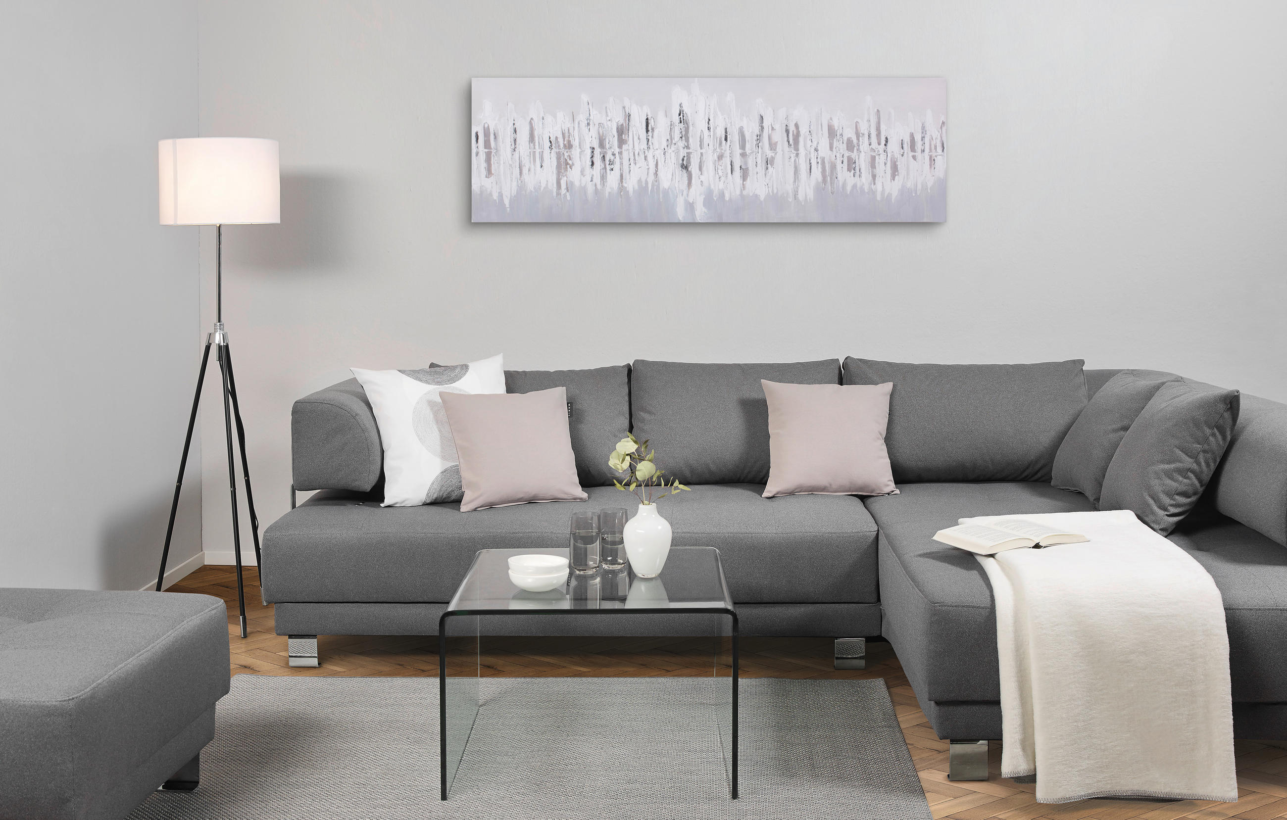 ÖLGEMÄLDE Abstraktes 180/55 cm  - Silberfarben/Weiß, Basics, Holz/Textil (180/55cm) - Monee