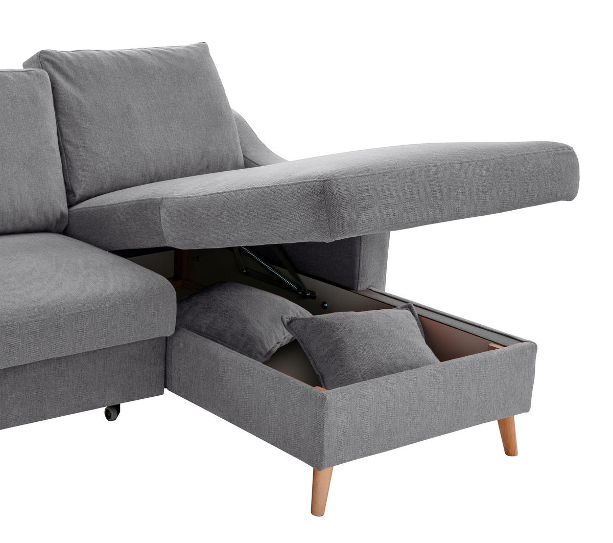 WOHNLANDSCHAFT Dunkelgrau Chenille  - Dunkelgrau/Naturfarben, KONVENTIONELL, Holz/Textil (200/301/150cm) - Livetastic