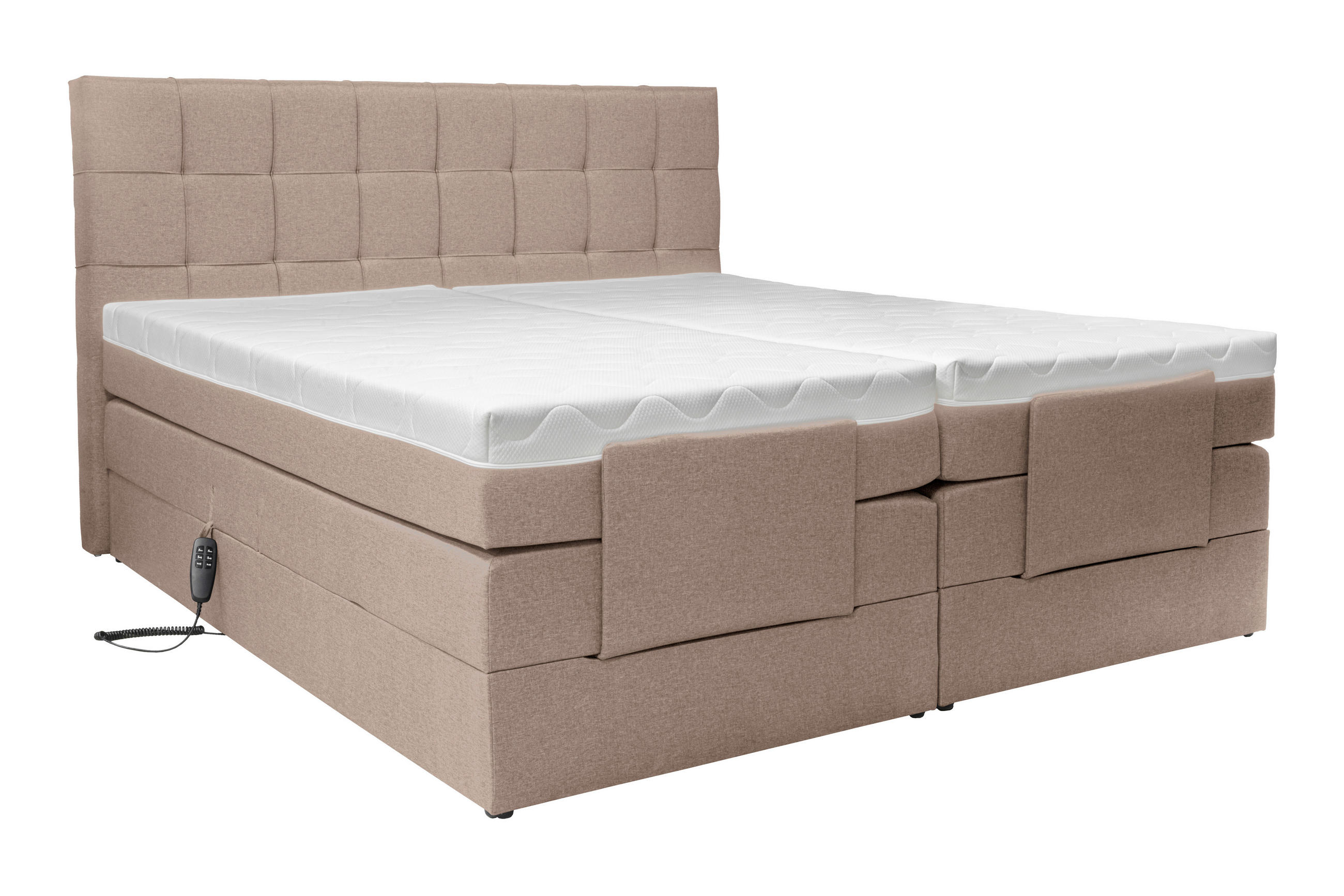 BOXSPRINGBETT 180/200 cm,  in Haselnussfarben, gepolstertes Kopfteil, Topper, motorische Verstellbarkeit, Fernbedienung, Matratzen, H3 = fest  - Schwarz/Haselnussfarben, Basics, Kunststoff/Textil (180/200cm) - Moderano