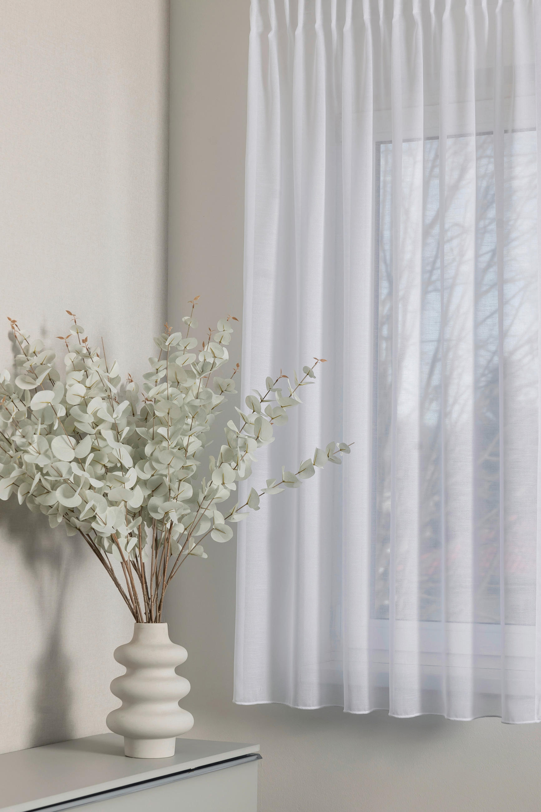 KÉSZFÜGGÖNY áttetsző  - fehér, Basics, textil (140/175cm)