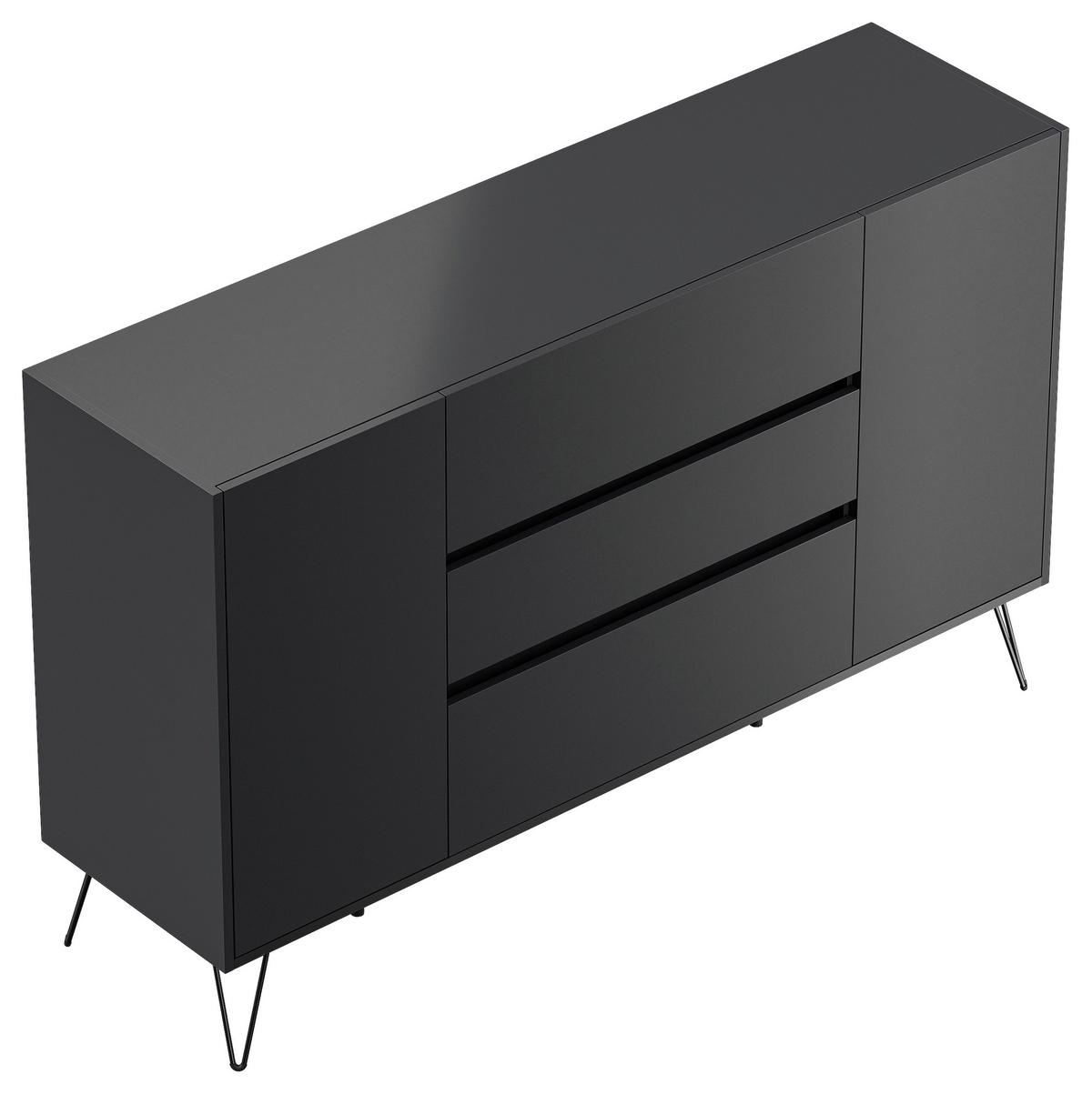 SIDEBOARD Posseik Industrial 155/93,6/42 cm 3 Schublade(n)  - Graphitfarben/Schwarz, Design, Holzwerkstoff/Metall (155/93,6/42cm) - P & B