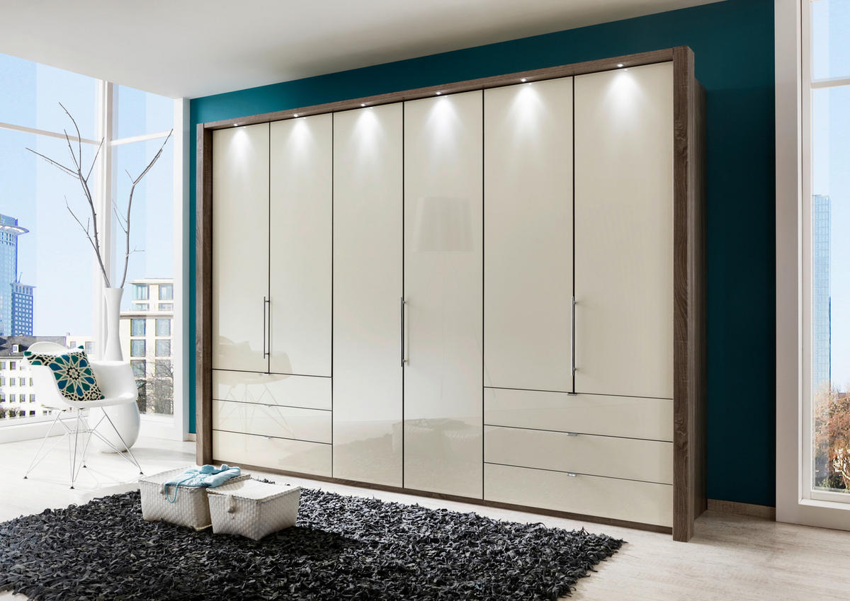 FALTTÜRENSCHRANK 300/216/58 cm 3-türig  - Chromfarben/Magnolie, Konventionell, Glas/Holzwerkstoff (300/216/58cm) - Venda