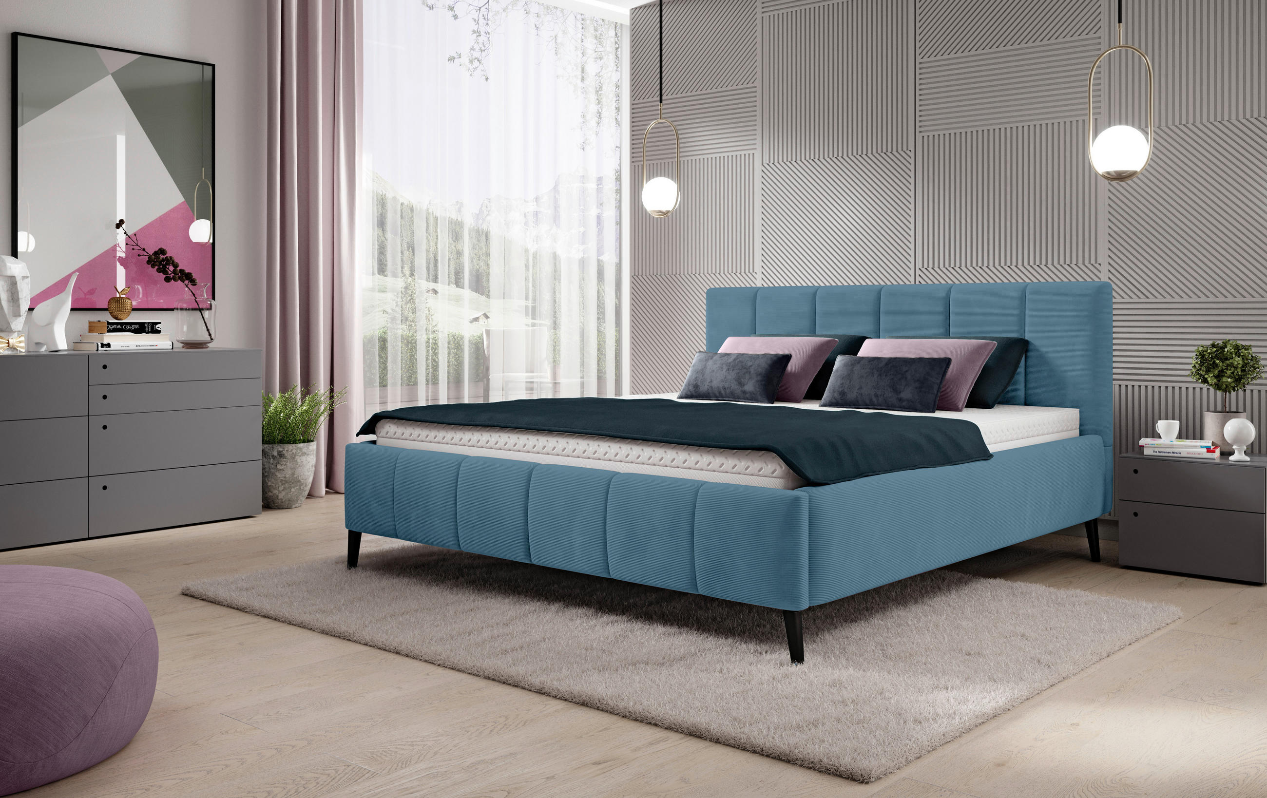 POLSTERBETT 140/200 cm  in Blau  - Blau/Schwarz, Trend, Holz/Textil (140/200cm) - home24