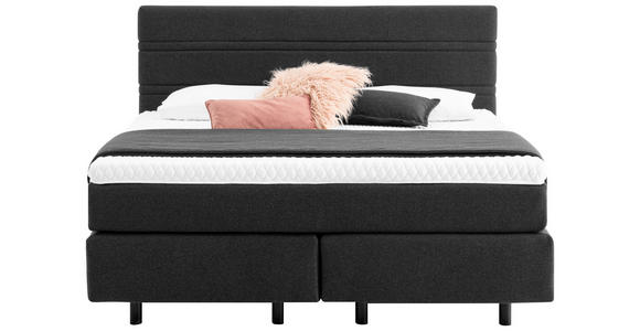 BOXSPRINGBETT 180/200 cm,  in Dunkelgrau, Matratze, Kissen, gepolstertes Kopfteil, Topper, H2 + H3 = mittel + fest  - Dunkelgrau/Schwarz, KONVENTIONELL, Holz/Textil (180/200cm) - Novel