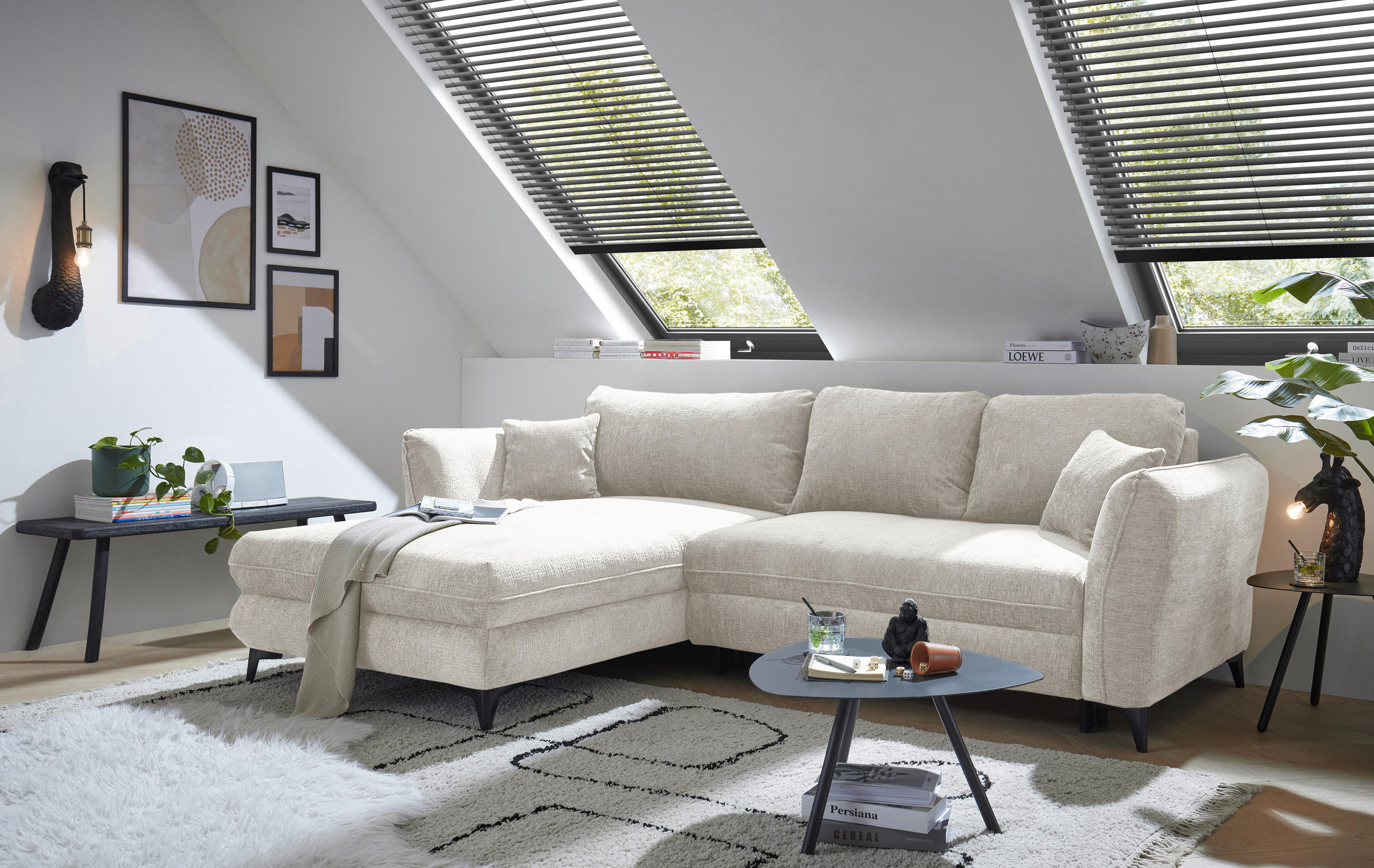 Livetastic ROHOVÁ ROZKLÁDACÍ POHOVKA, textil, slonovinová