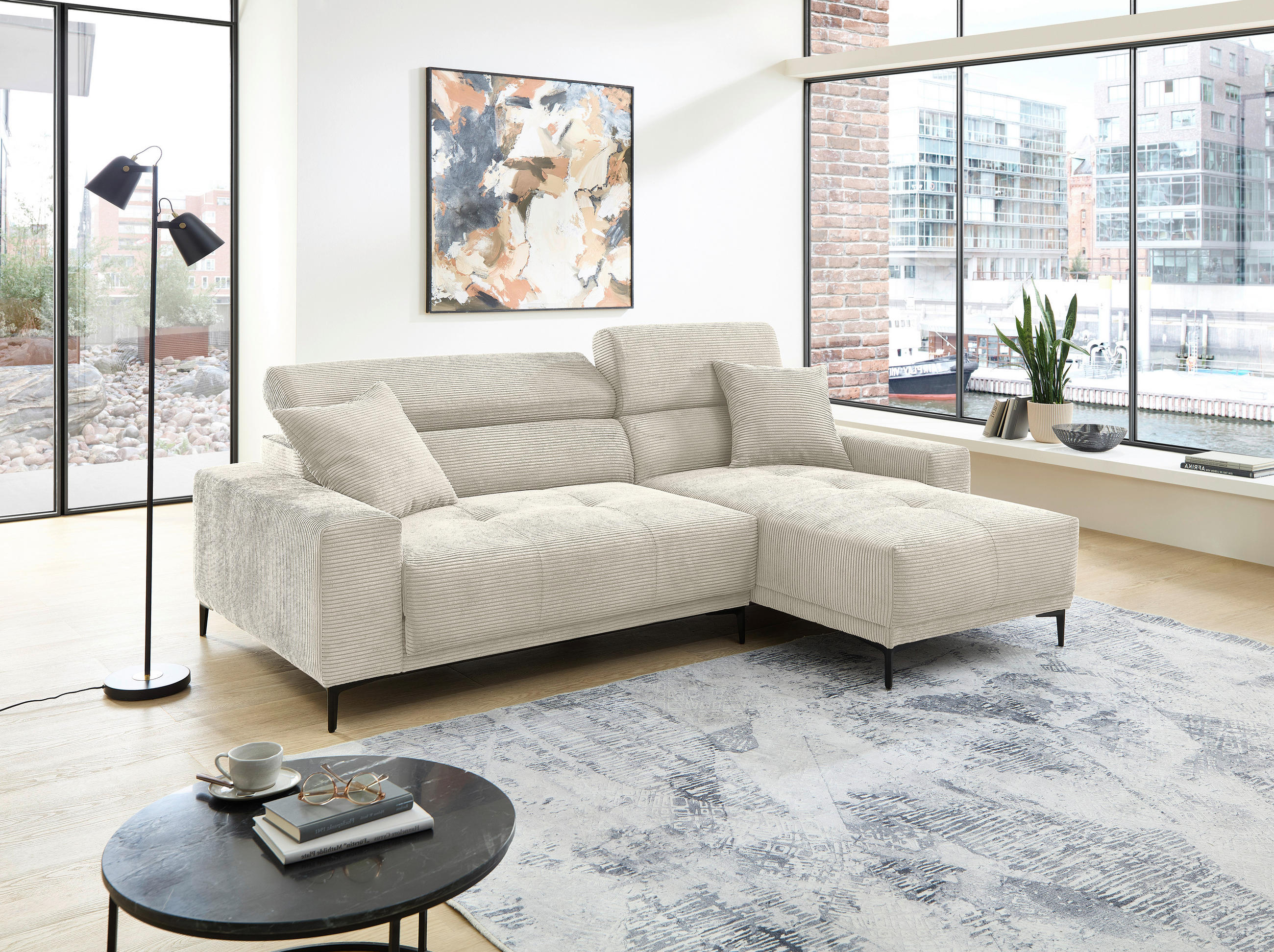 ECKSOFA Cord Beige  - Beige/Schwarz, Basics, Textil/Metall (250/183cm) - Livetastic