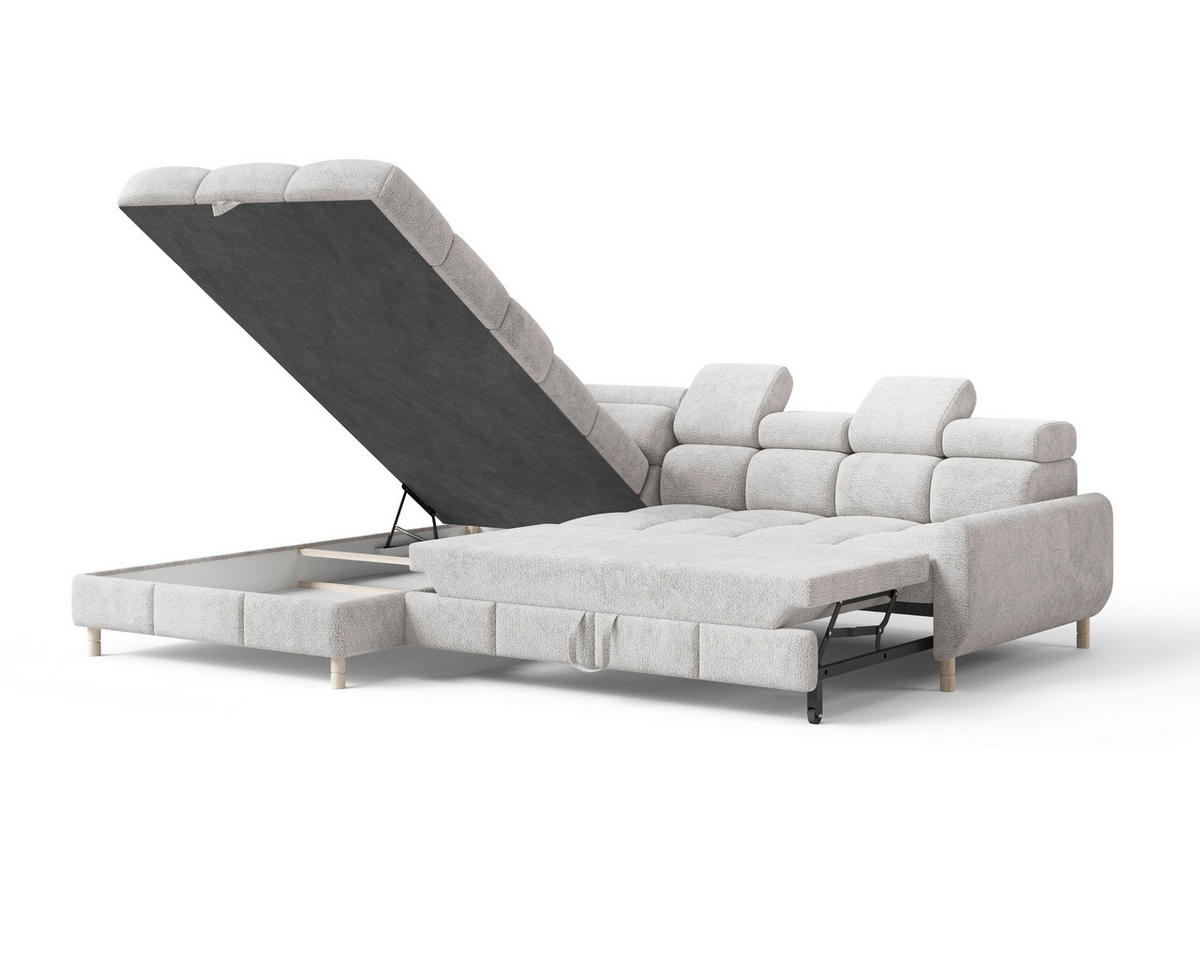 ECKSOFA BUN in Bouclé Hellgrau  - Elfenbein/Hellgrau, Design, Holz/Textil (209/276cm) - MID.YOU
