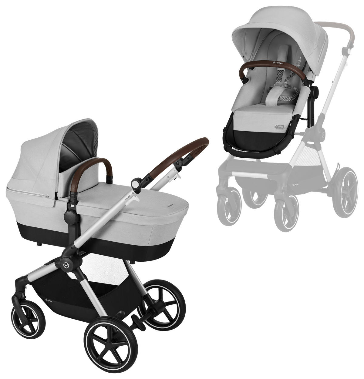 SET DJEČJIH KOLICA  EOS Lux inkl.  Aton B2  - siva/srebrne boje, Basics, tekstil/metal (92/53/50,8cm) - Cybex