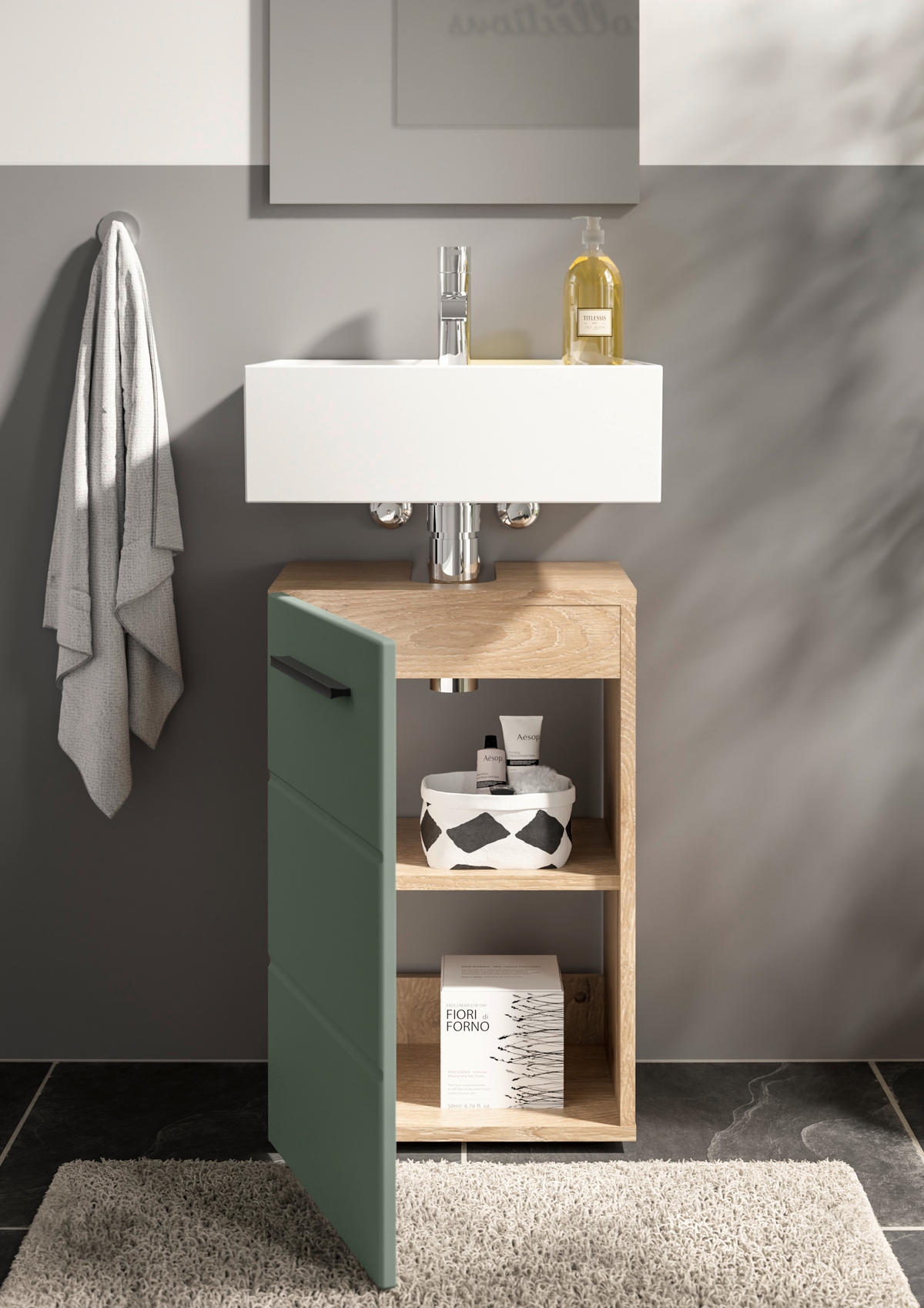 WASCHBECKENUNTERSCHRANK 40/60/31 cm  - Schilfgrün/Eichefarben, Basics, Holzwerkstoff/Kunststoff (40/60/31cm) - MID.YOU