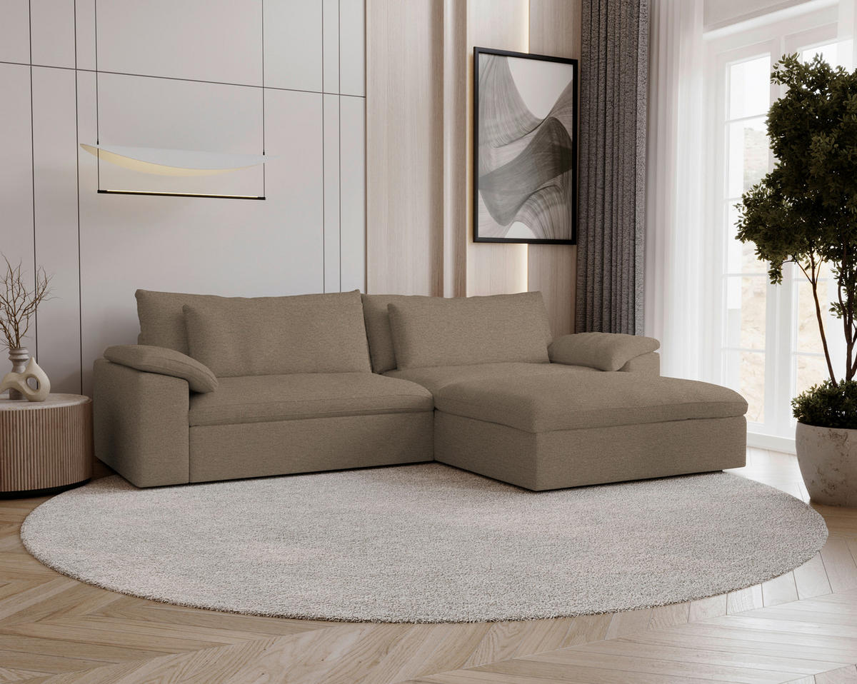 ECKSOFA Flachgewebe Dunkelbraun  - Dunkelbraun/Schwarz, Modern, Kunststoff/Textil (306/198cm) - Carryhome