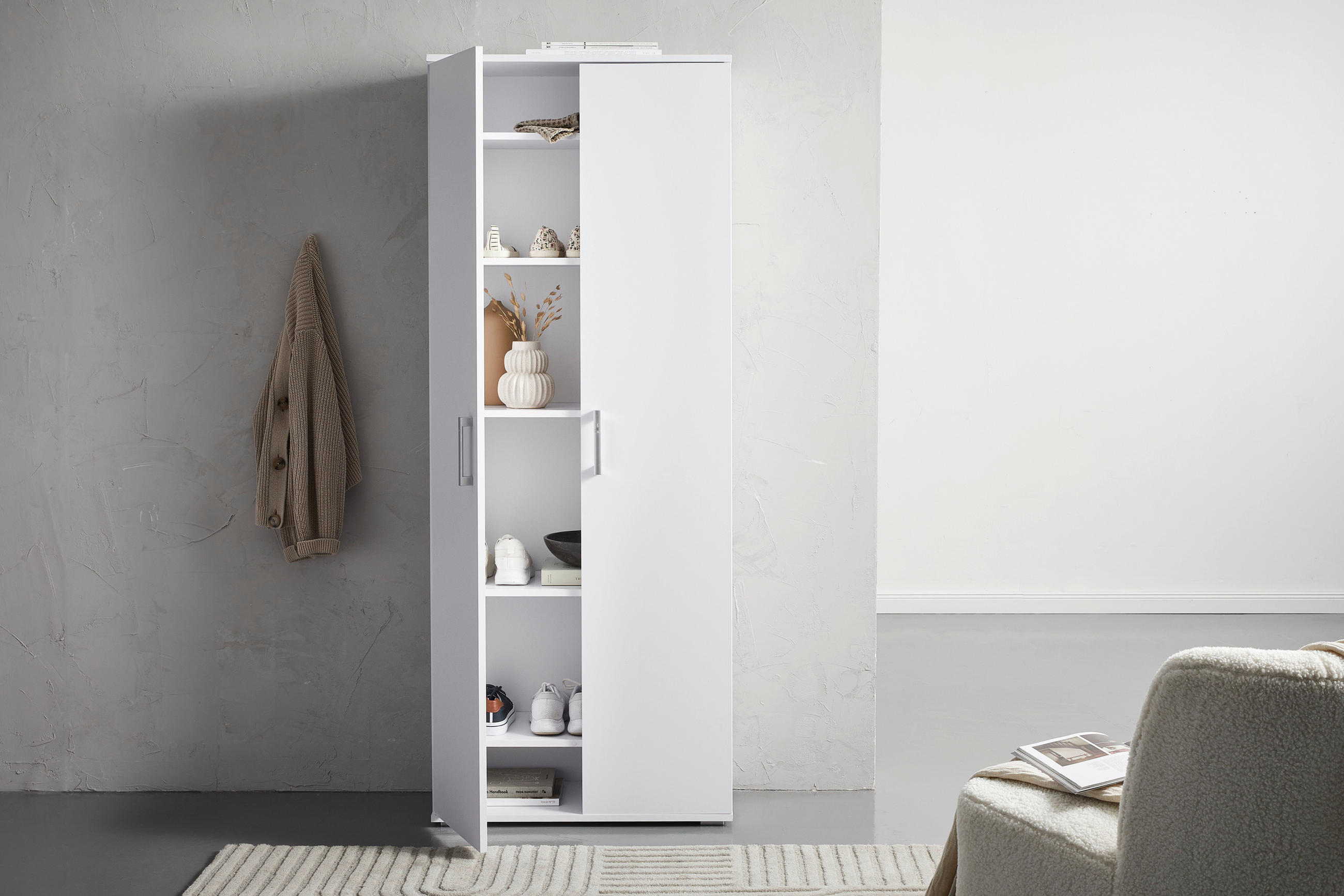 MEHRZWECKSCHRANK 70/178,9/33,4 cm  in Weiß  - Schwarz/Alufarben, KONVENTIONELL, Holzwerkstoff/Kunststoff (70/178,9/33,4cm) - Xora