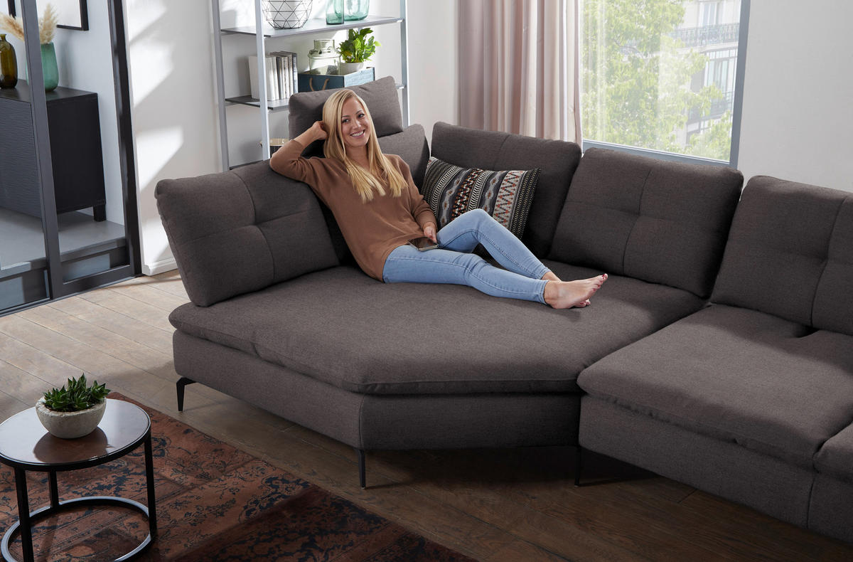 ECKSOFA in Flachgewebe Graphitfarben  157/344 cm  - Schwarz/Graphitfarben, Design, Textil/Metall (157/344cm) - Chilliano
