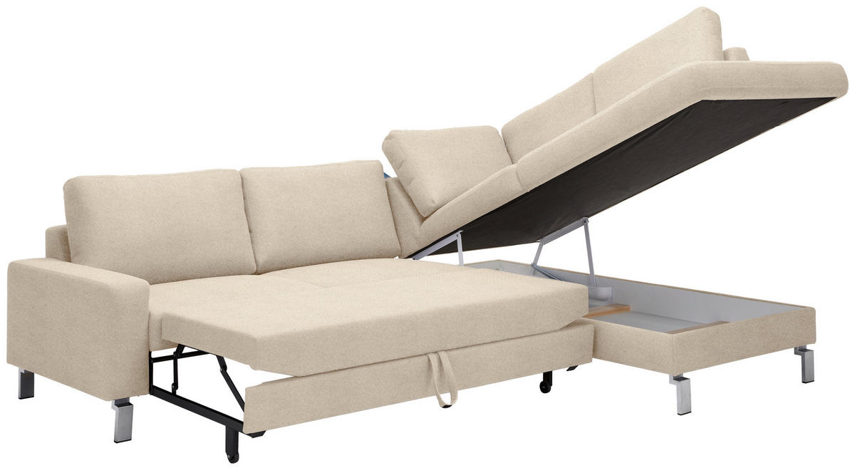 ECKSOFA in Flachgewebe Beige  276/200 cm  - Chromfarben/Beige, Design, Textil/Metall (276/200cm) - Hom`in