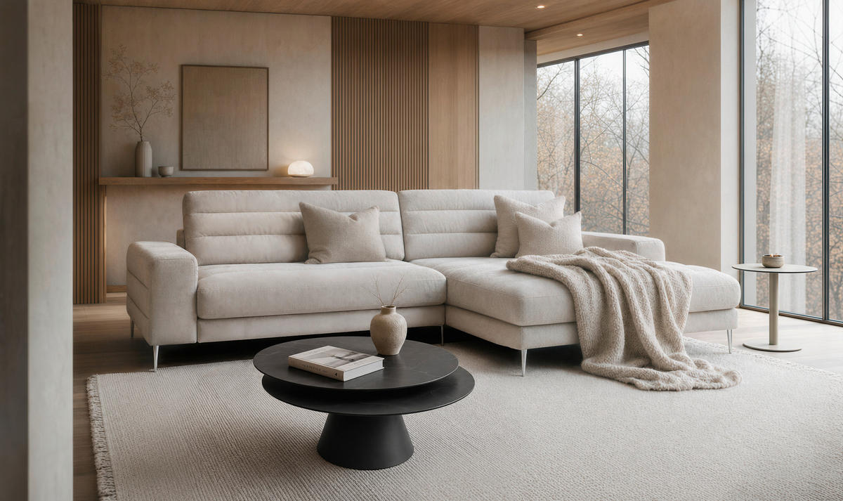ECKSOFA  in Chenille Naturfarben  293/207 cm  - Naturfarben, Design, Textil/Metall (293/207cm) - Dieter Knoll