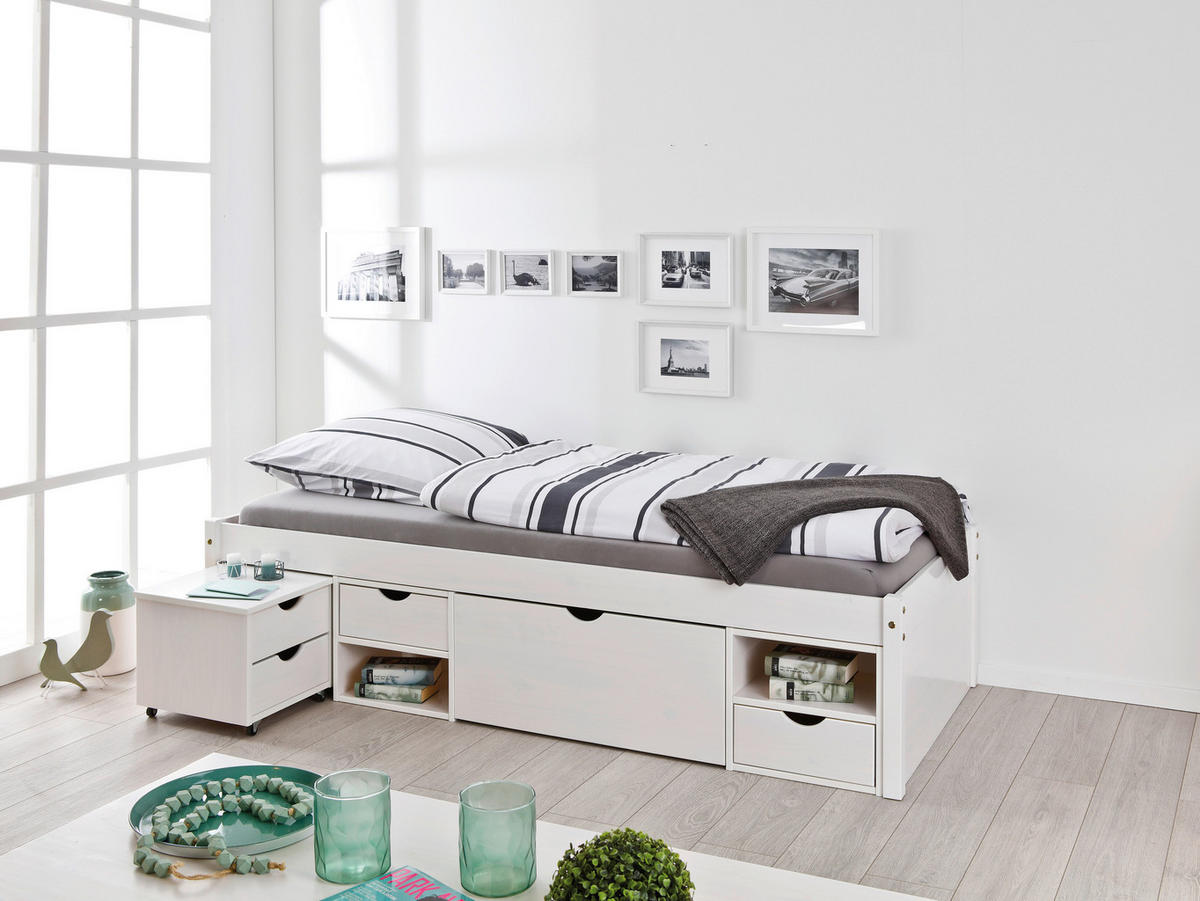 STAURAUMBETT 90/200 cm  in Weiß  - Naturfarben/Weiß, Basics, Holz (90/200cm) - MID.YOU