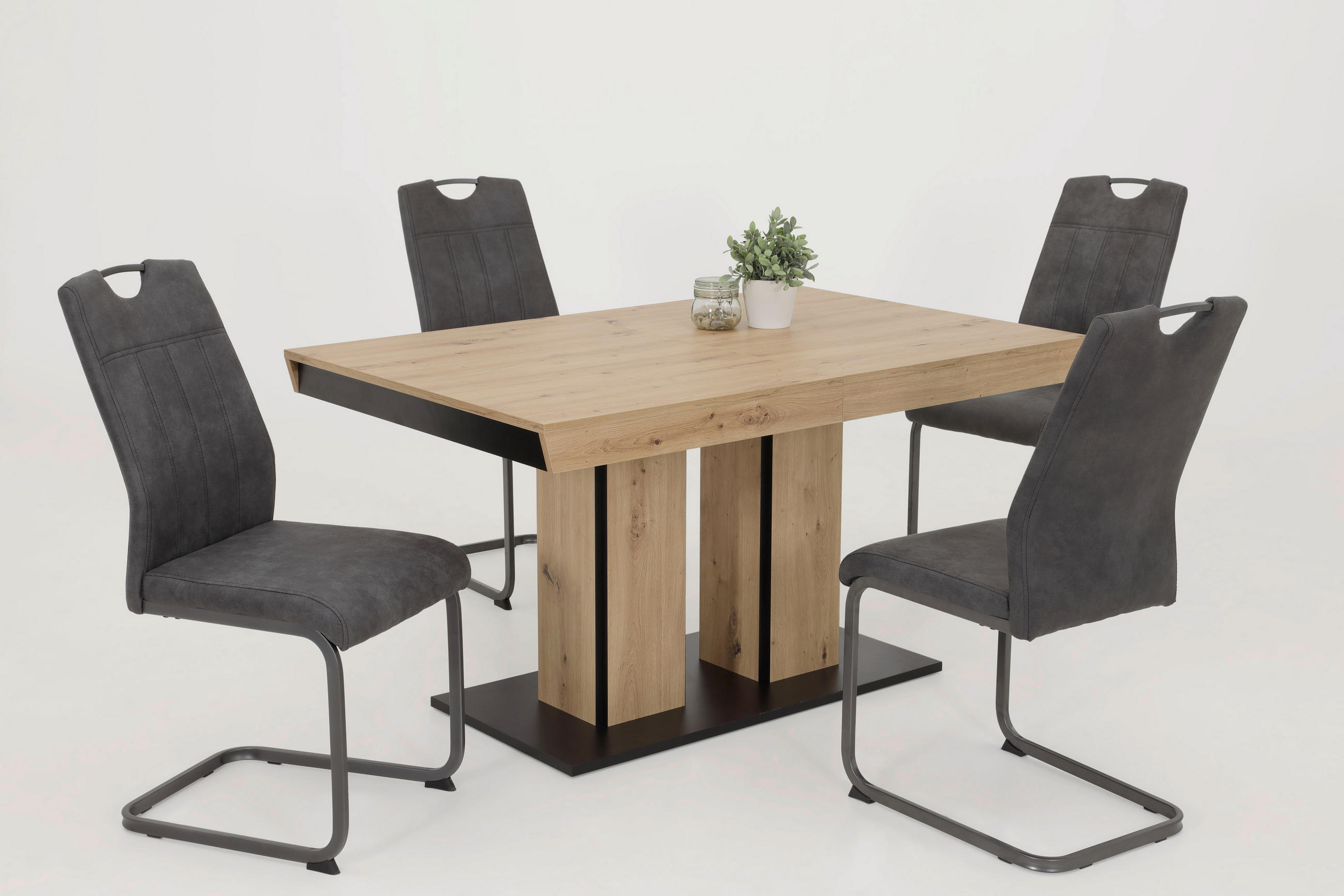 TISCHGRUPPE Anthrazit, Eiche Artisan  - Anthrazit/Eiche Artisan, MODERN, Textil/Metall (140 - 220/76/90cm) - MID.YOU